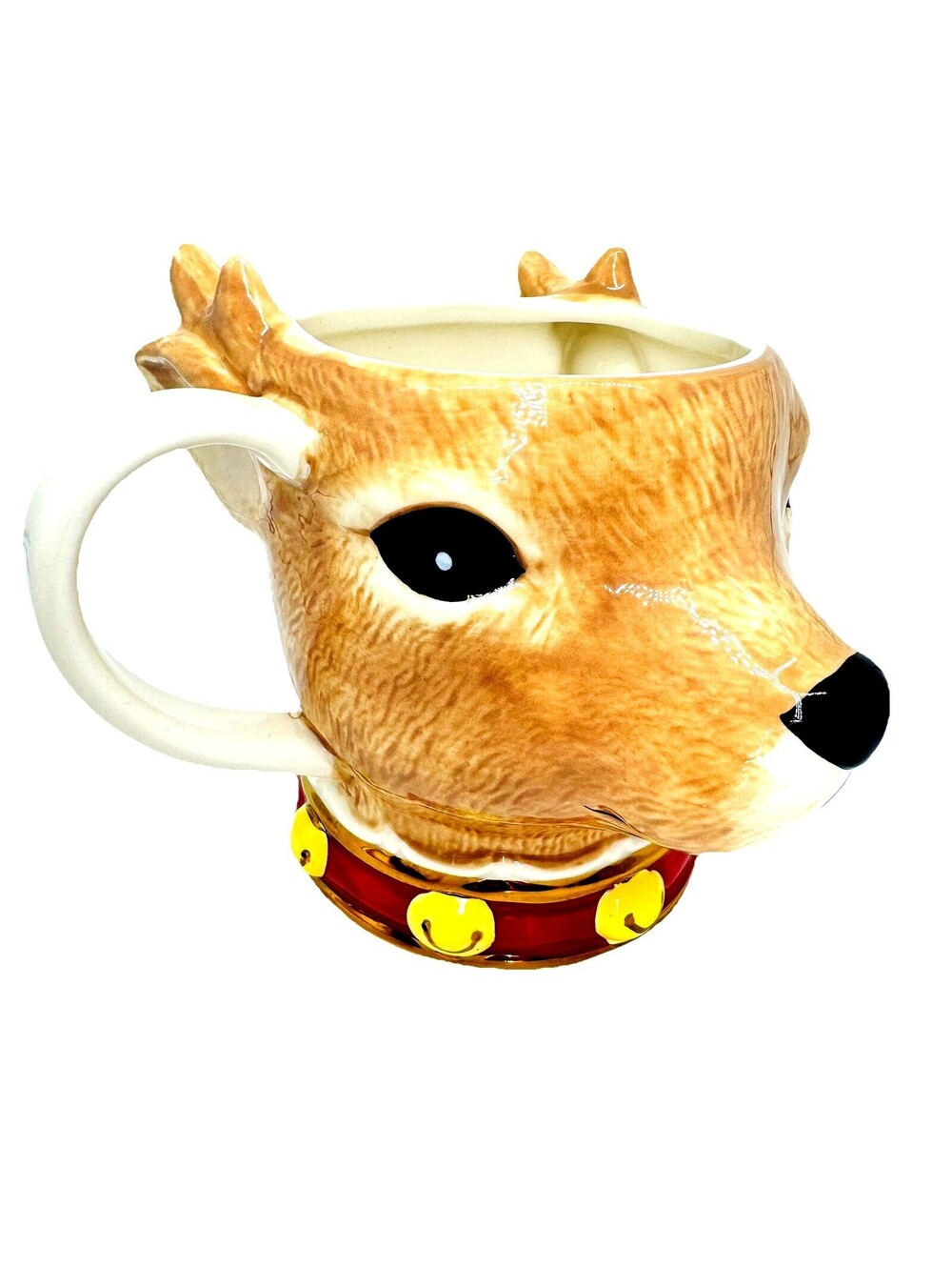 Williams Sonoma XL Figural Reindeer Head Chrismas Mug Coffee Cup Kitsch Kitschy